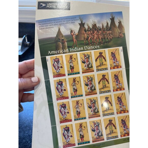 Vintage 3072-76 American Indian Dances Full Sheet MNH 1995 - Picture 2 of 5